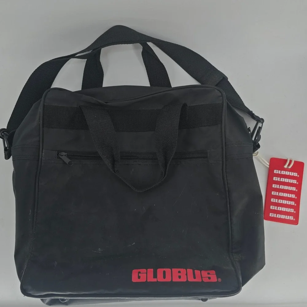 Vintage Globus Black Travel Bag Messenger Shoulder Carry On Red Logo PVC